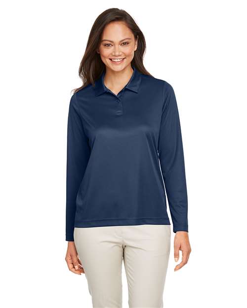 Women's Zone Performance Long Sleeve Polo - - 13902 Sport Dark Navy 3-3.9 oz 721D9 AB Exclusive Brands Activewear CA New ab Long Sleeves Moisture-Management New AB Performance Polos Polos & Knits Polyester - 100% S&S Exclusive Brands Spiritwear Sport Shirts Sun/UV Protection Team 365 Tops TT51LW Womens