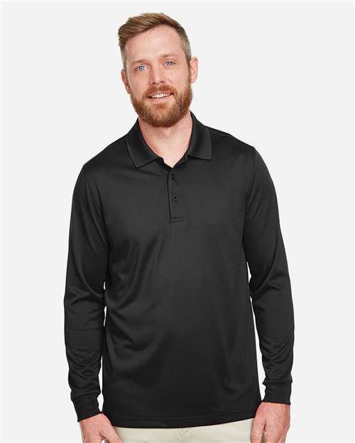Harriton M348L, Men's Advantage Snag Protection Plus Il Long Sleeve Polo, Black