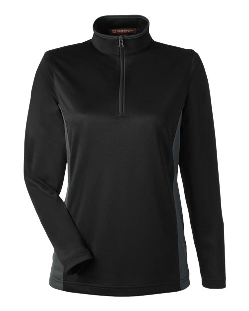 Harriton M786W, Women's Flash Snag Protection Plus Il Colorblock Quarter-zip Pullover, Black/ Dark Charcoal