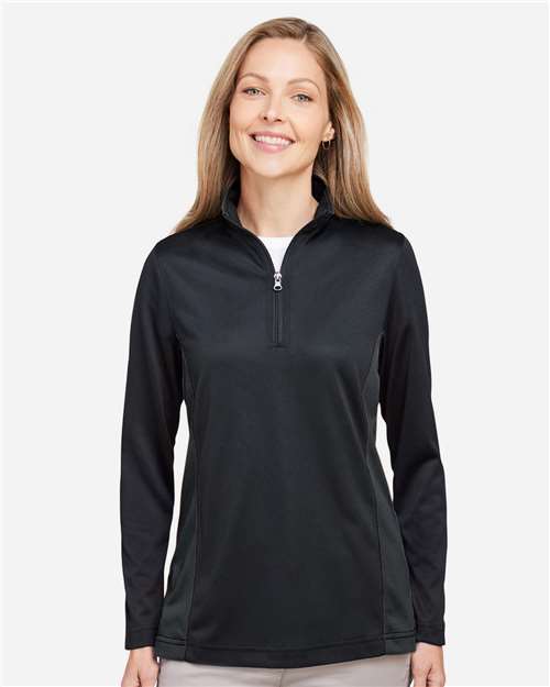 Harriton M786W, Women's Flash Snag Protection Plus Il Colorblock Quarter-zip Pullover, Black/ Dark Charcoal