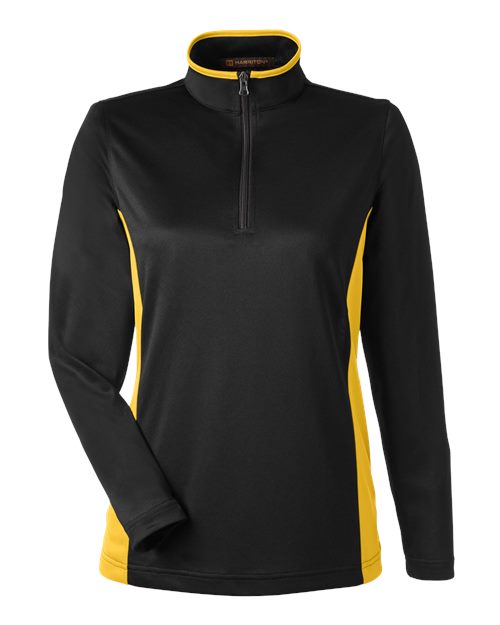 Harriton M786W, Women's Flash Snag Protection Plus Il Colorblock Quarter-zip Pullover, Black/ Sunray Yellow
