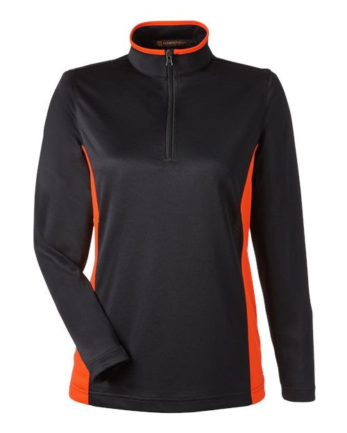 Harriton M786W, Women's Flash Snag Protection Plus Il Colorblock Quarter-zip Pullover, Black/ Team Orange