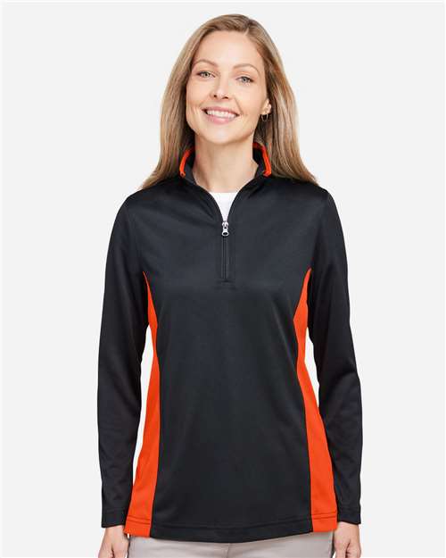 Harriton M786W, Women's Flash Snag Protection Plus Il Colorblock Quarter-zip Pullover, Black/ Team Orange