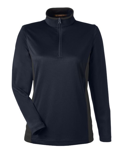 Harriton M786W, Women's Flash Snag Protection Plus Il Colorblock Quarter-zip Pullover, Dark Navy/ Dark Charcoal