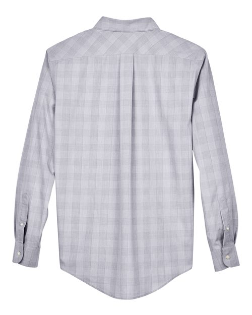 Devon & Jones DG520, Men's Crown Collection Glen Plaid Woven Dress Shirt, White/ Graphite/ Light Grey