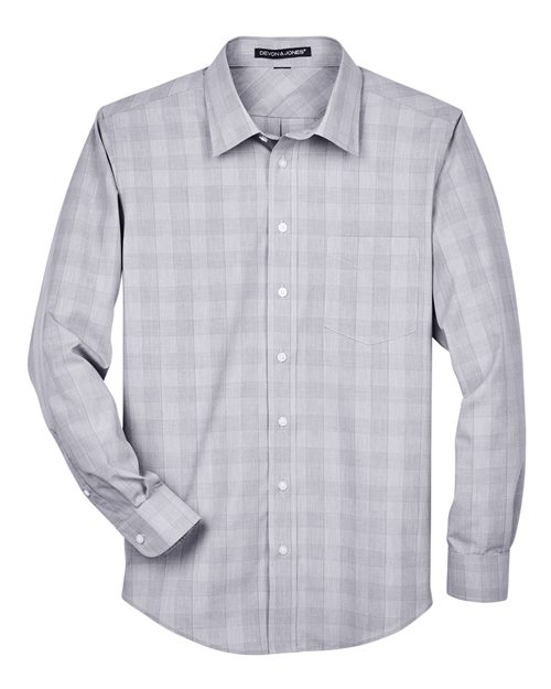 Devon & Jones DG520, Men's Crown Collection Glen Plaid Woven Dress Shirt, White/ Graphite/ Light Grey