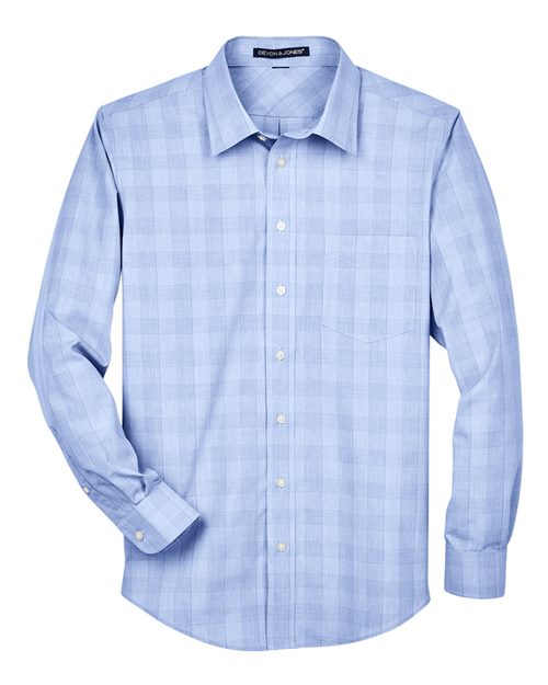 Devon & Jones DG520, Men's Crown Collection Glen Plaid Woven Dress Shirt, White/ Light French Blue