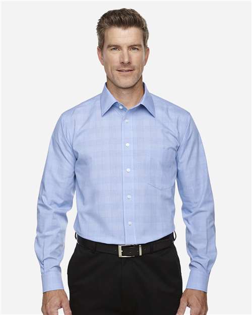 Devon & Jones DG520, Men's Crown Collection Glen Plaid Woven Dress Shirt, White/ Light French Blue
