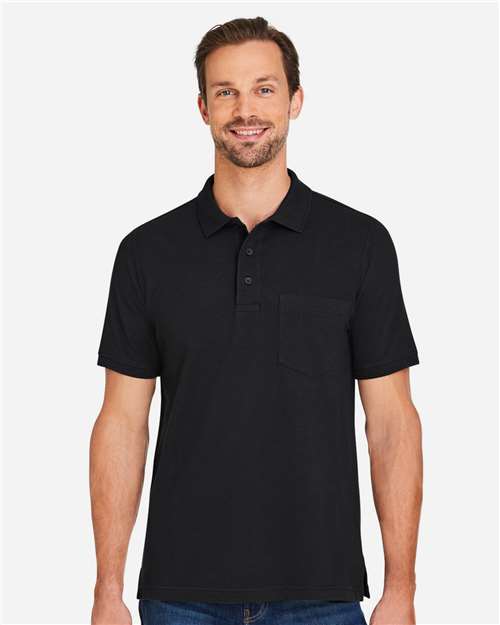 Harriton M205P, Men's Valiant Cotton Snag Protect Pocket Polo, Black