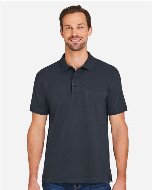 Harriton M205P, Men's Valiant Cotton Snag Protect Pocket Polo, Dark Charcoal