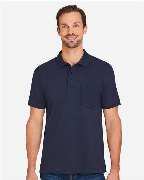 Harriton M205P, Men's Valiant Cotton Snag Protect Pocket Polo, Dark Navy