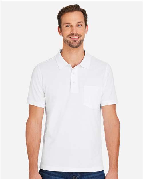 Harriton M205P, Men's Valiant Cotton Snag Protect Pocket Polo, White