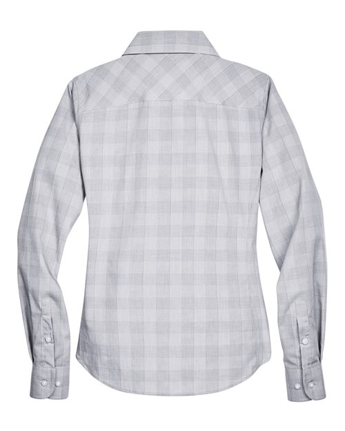 Devon & Jones DG520W, Women's Crown Collection Glen Plaid Woven Dress Shirt, White/ Graphite/ Light Grey