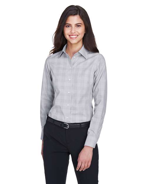 Women's Crown Collection® Glen Plaid Woven Dress Shirt - - 13922 White Graphite Grey Heather 3-3.9 oz 673B2 AB Exclusive Brands CA New ab Cotton Devon & Jones DG520W Dress Shirts Long Sleeves New AB Polyester S&S Exclusive Brands Stain Resistant Tops Womens Wovens Wovens & Dress Shirts Wrinkle Free