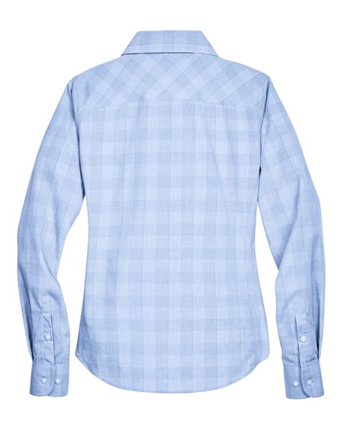 Devon & Jones DG520W, Women's Crown Collection Glen Plaid Woven Dress Shirt, White/ Light French Blue/ French Blue