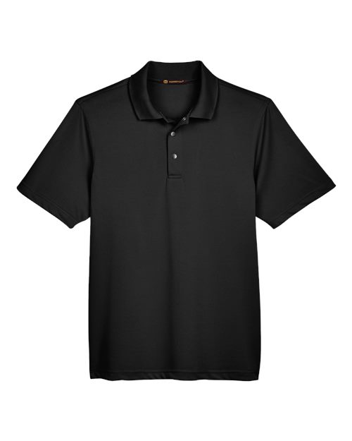 Harriton M345, Men's Advantage Snag Protection Plus Il Snap Placket Polo, Black