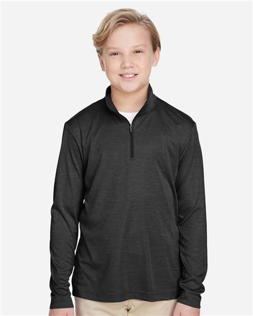 Team 365 TT31HY, Youth Zone Sonic Heather Performance Quarter-zip Pullover, Black Heather