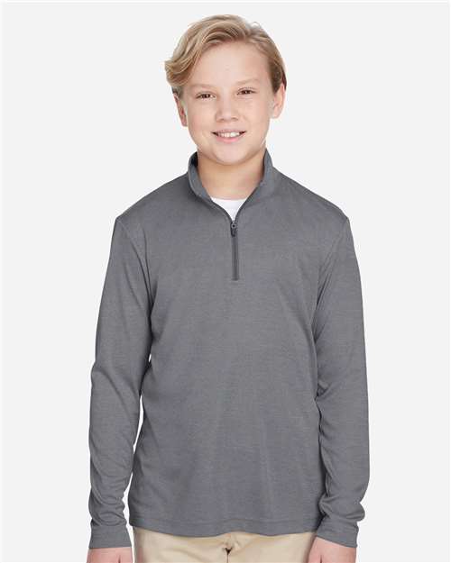 Team 365 TT31HY, Youth Zone Sonic Heather Performance Quarter-zip Pullover, Dark Grey Heather