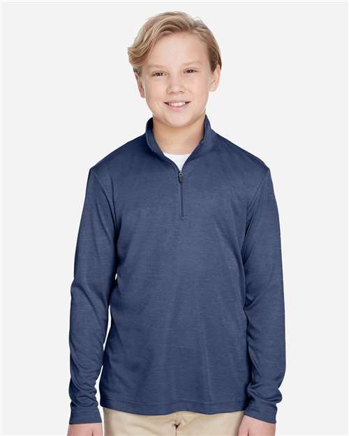 Team 365 TT31HY, Youth Zone Sonic Heather Performance Quarter-zip Pullover, Sport Dark Navy Heather