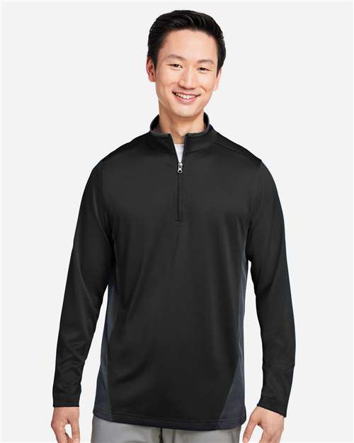 Harriton M786, Men's Flash Snag Protection Plus Il Colorblock Quarter-zip Pullover, Black/ Dark Charcoal