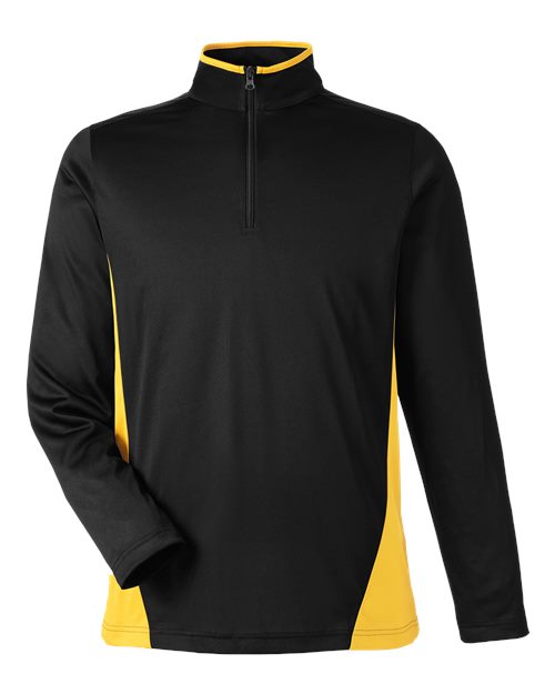 Harriton M786, Men's Flash Snag Protection Plus Il Colorblock Quarter-zip Pullover, Black/ Sunray Yellow