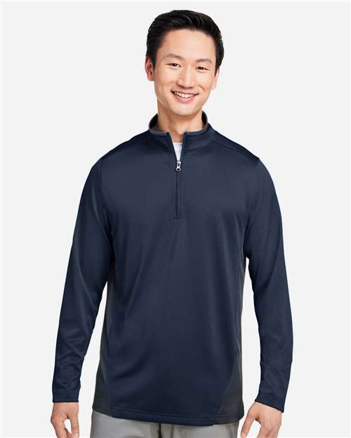 Harriton M786, Men's Flash Snag Protection Plus Il Colorblock Quarter-zip Pullover, Dark Navy/ Dark Charcoal