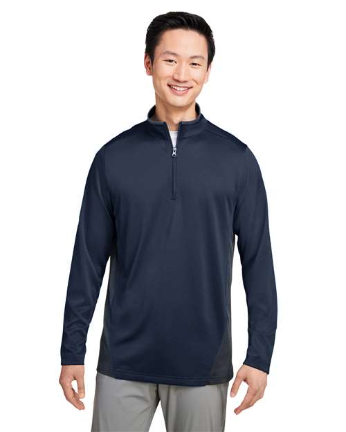 Men's Flash Snag Protection Plus IL Colorblock Quarter-Zip Pullover - - 13930 Dark Navy Dark Charcoal 297B9 6-6.9 oz AB Exclusive Brands Antimicrobial CA New ab Harriton Knit Long Sleeves M786 Mens & Unisex Moisture-Management New AB Performance Polos & Knits Polyester - 100% Pullovers Quarter-Zips S&S Exclusive Brands Snag Resistant Spiritwear Sun/UV Protection Tops Workwear Zips