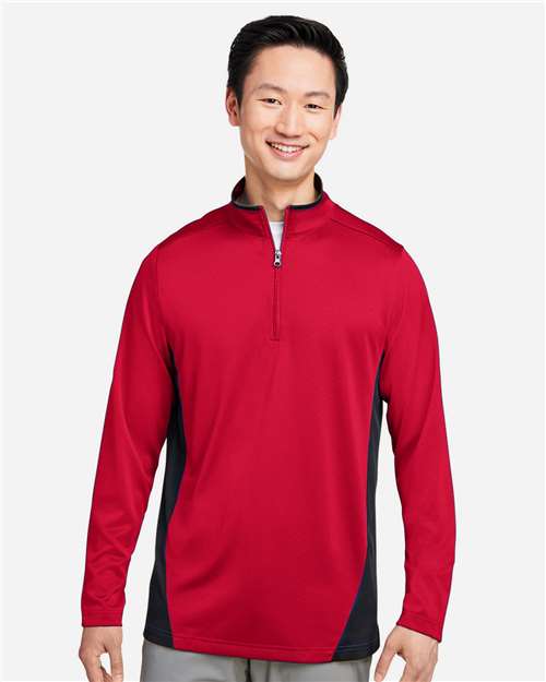 Harriton M786, Men's Flash Snag Protection Plus Il Colorblock Quarter-zip Pullover, Red/ Black