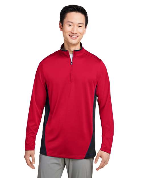Men's Flash Snag Protection Plus IL Colorblock Quarter-Zip Pullover - - 13930 Red Black 297B9 6-6.9 oz AB Exclusive Brands Antimicrobial CA New ab Harriton Knit Long Sleeves M786 Mens & Unisex Moisture-Management New AB Performance Polos & Knits Polyester - 100% Pullovers Quarter-Zips S&S Exclusive Brands Snag Resistant Spiritwear Sun/UV Protection Tops Workwear Zips