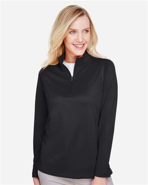 Harriton M748W, Women's Advantage Snag Protection Plus Quarter-zip Pullover, Black
