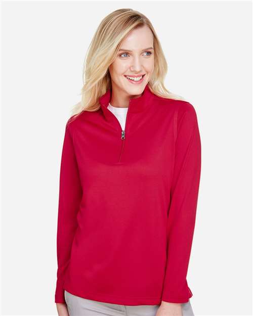 Harriton M748W, Women's Advantage Snag Protection Plus Quarter-zip Pullover, Red