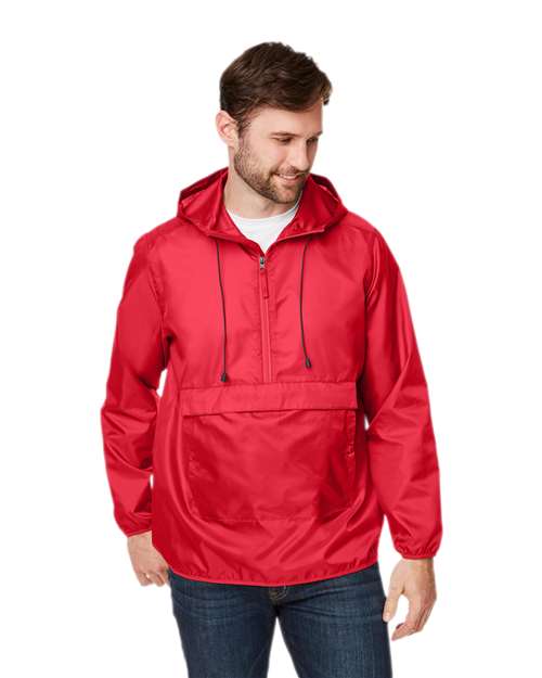 Unisex Zone Protect Packable Anorak Jacket - - 13938 Sport Red 735D9 AB Exclusive Brands Activewear CA New ab Jackets Mens & Unisex New AB Outerwear Packables Polyester - 100% Pullovers Quarter-Zips S&S Exclusive Brands Team 365 TT77 Water Resistant Zips