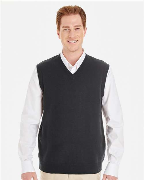 Harriton M415, Men's Pilbloc V-neck Sweater Vest, Black