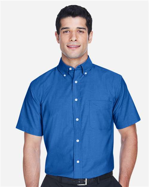 Harriton M600S, Men's Oxford Short Sleeve With Stain-release, French Blue