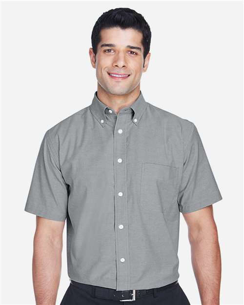 Harriton M600S, Men's Oxford Short Sleeve With Stain-release, Oxford Grey