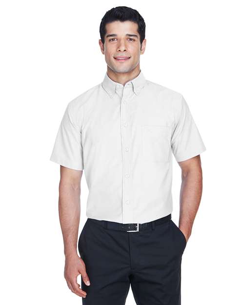 Men's Oxford Short Sleeve with Stain-Release - - 13955 White 270B9 4-4.9 oz AB Exclusive Brands CA New ab Cotton Dress Shirts Harriton M600S Mens & Unisex New AB Pockets Polyester S&S Exclusive Brands Short Sleeves Stain Resistant Tops Workwear Wovens Wovens & Dress Shirts Wrinkle Free