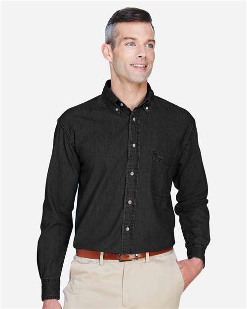 Harriton M550, Men's Denim Shirt, Washed Black