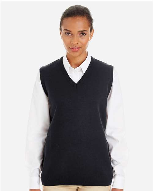 Harriton M415W, Women's Pilbloc V-neck Sweater Vest, Black