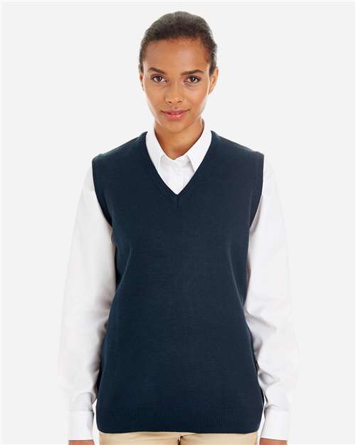 Harriton M415W, Women's Pilbloc V-neck Sweater Vest, Dark Navy