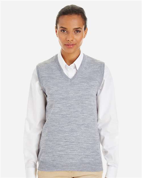 Harriton M415W, Women's Pilbloc V-neck Sweater Vest, Grey Heather