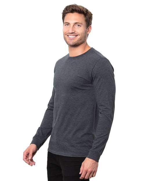 Unisex Epic CVC Long Sleeve T-Shirt - - 14015 Heather Black 4-4.9 oz 818E0 CA New ab Crewneck Long Sleeves Mens & Unisex New AB Recycled Sustainable Materials Sustainable Styles T-Shirts T-Shirts - Long Sleeve T3001 Threadfast Apparel Tops