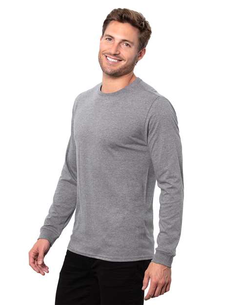 Unisex Epic CVC Long Sleeve T-Shirt - - 14015 Heather Dark Grey 4-4.9 oz 818E0 CA New ab Crewneck Long Sleeves Mens & Unisex New AB Recycled Sustainable Materials Sustainable Styles T-Shirts T-Shirts - Long Sleeve T3001 Threadfast Apparel Tops