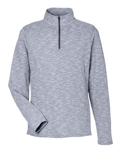 North End NE415, Men's Eclipse Jacquard Quarter-zip Pullover, Classic Navy Heather