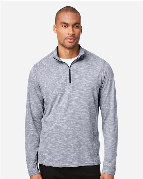 North End NE415, Men's Eclipse Jacquard Quarter-zip Pullover, Classic Navy Heather