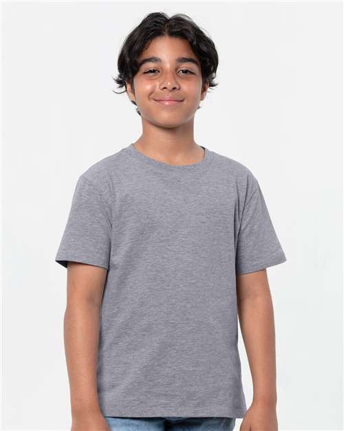 Youth Epic CVC T-Shirt - - 14056 Heather Dark Grey 4-4.9 oz 814E0 CA New ab Cotton Crewneck New New AB Polyester Preshrunk Short Sleeves Sustainable Materials Sustainable Styles T-Shirts T-Shirts - Premium T1001B Tear Away Threadfast Apparel Tops Youth