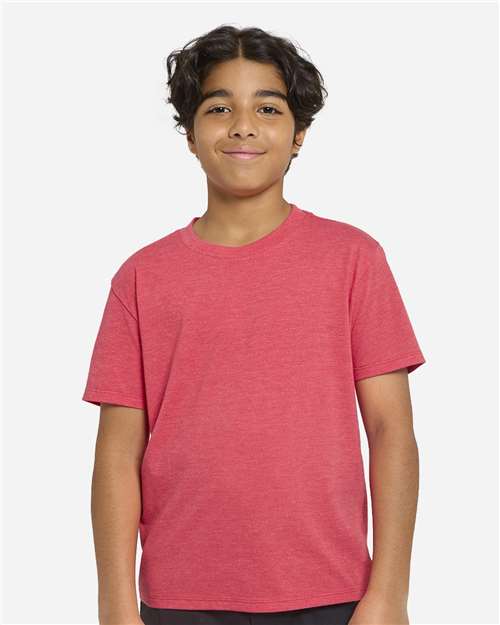 Youth Epic CVC T-Shirt - - 14056 Heather Red 4-4.9 oz 814E0 CA New ab Cotton Crewneck New New AB Polyester Preshrunk Short Sleeves Sustainable Materials Sustainable Styles T-Shirts T-Shirts - Premium T1001B Tear Away Threadfast Apparel Tops Youth