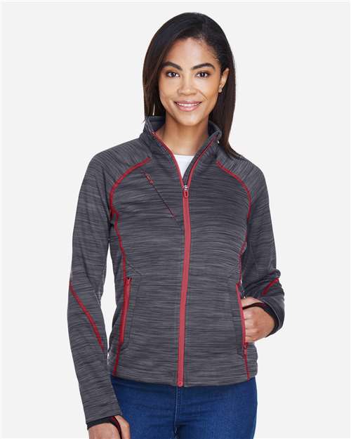 North End 78697, Women's Flux Mélange Bonded Fleece Jacket, Carbon/ Olympic Red