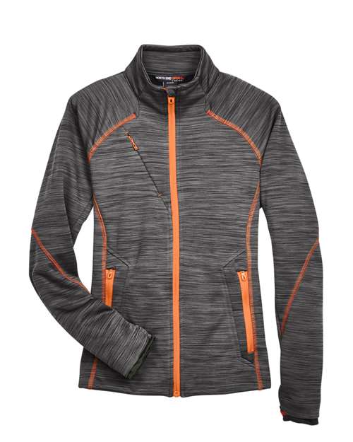 North End 78697, Women's Flux Mélange Bonded Fleece Jacket, Carbon/ Orange Soda