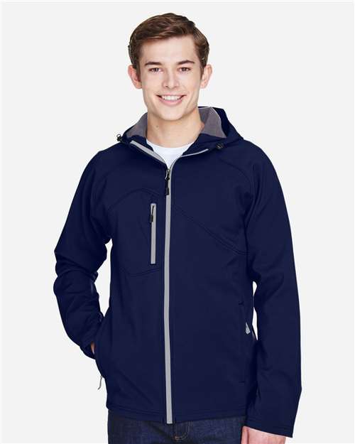 Men's Prospect Two-Layer Fleece Bonded Soft Shell Hooded Jacket - - 14070 Classic Navy 139D3 7-7.9 oz 88166 AB Exclusive Brands Adjustable Back to School 2025 CA CA New ab Corporate Corporate Gifting & Incentives Corporate Gifting - Splurge Drawstring Fleece Full-Zips Hooded Jackets Mens & Unisex New AB North End Outerwear Performance Pockets Polyester S&S Exclusive Brands Soft Shells Spandex Water Resistant Zips
