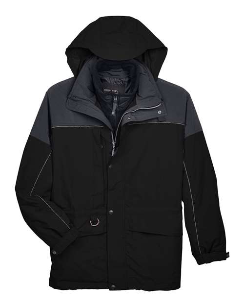 North End 88006, Men's 3-in-1 Two-tone Parka, Black